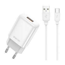 Baltas įkroviklis Jellico EU01 2.4A USB-A + USB-A to USB-C cable 1.0m