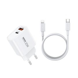 Baltas įkroviklis Remax RP-U120 20W USB-C / USB-A + USB-C to Lightning cable 1.0m