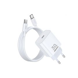 Baltas įkroviklis Remax RP-U71 30W GaN USB-C + USB-C to USB-C cable 1.0m