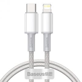Baltas USB kabelis Baseus High Density Braided PD20W Type-C to Lightning 1.0m CATLGD-02