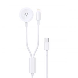 Baltas USB kabelis Dudao A12MAX-2in1 USB-C to iWatch / Lightning 20W 1.2m