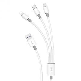 Baltas USB kabelis Dudao L8s-3in1 USB-A to USB-C / MicroUSB / Lightning 100W 1.2m