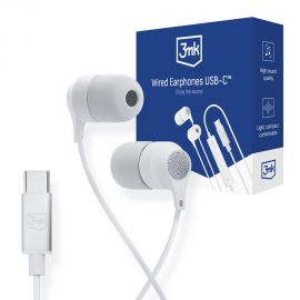 Baltos ausinės 3mk Wired Earphones USB-C