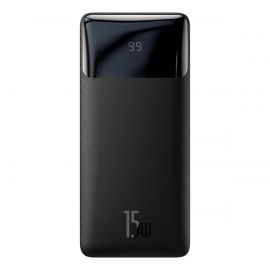 Juoda išorinė baterija Power Bank Baseus Bipow Type-C PD+2xQuick Charge 3.0 15W 10000mAh su ekranu PPBD050001