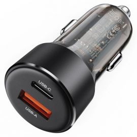 Juodas automobilinis įkroviklis Acefast B12 60W USB-C / USB-A