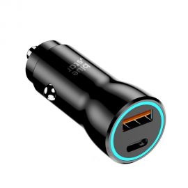 Juodas automobilinis įkroviklis Blue Star 25W USB-C / USB-A