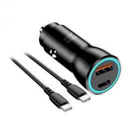 Juodas automobilinis įkroviklis Blue Star 30W USB-C / USB-A + USB-C to USB-C 60W cable 1.0m