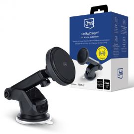 Juodas automobilinis laikiklis-įkroviklis 3mk Car MagCharger 15W (windshield / dashboard)