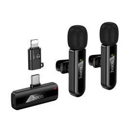 Juodas belaidžių mikrofonų rinkinys Hoco L20A USB-C / Lightning