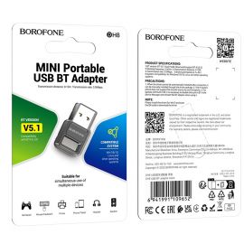 Juodas bluetooth adapteris Borofone DH8 Bluetooth 5.1