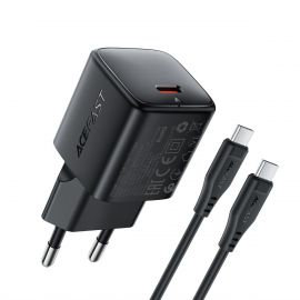 Juodas įkroviklis Acefast A118 30W GaN USB-C + USB-C to USB-C cable 1.2m