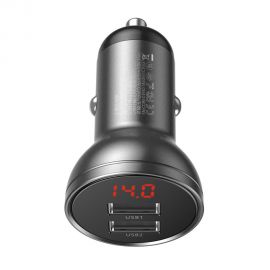 Juodas įkroviklis automobilinis Baseus Digital Display 24W 2xUSB-A CCBX-0G