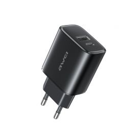 Juodas įkroviklis Awei PD85-EU 22.5W USB-A / USB-C