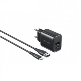 Juodas įkroviklis Awei PD85T-EU 22.5W USB-A / USB-C + USB-A to USB-C cable 1.0m