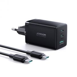Juodas įkroviklis buitinis Joyroom GaN JR-TCG01 2xUSB-C / USB-A 65W + USB-C cable 1.2m