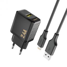 Juodas įkroviklis Dudao A23L 12W USB-A + USB-A to Lightning cable 1.0m