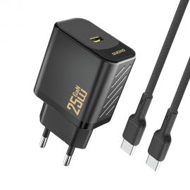 Juodas įkroviklis Dudao A27C GaN 25W USB-C + USB-C to USB-C cable 1.0m