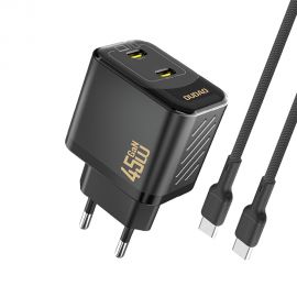 Juodas įkroviklis Dudao A28PC GaN 45W 2xUSB-C + USB-C to USB-C cable 1.0m