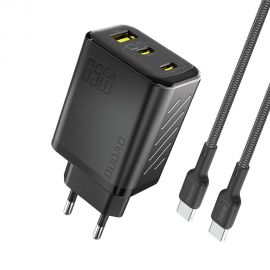 Juodas įkroviklis Dudao A29C GaN 65W 2xUSB-C / USB-A + USB-C to USB-C cable 1.0m