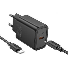 Juodas įkroviklis Hoco N60 20W GaN USB-C + USB-C to USB-C cable 1.0m
