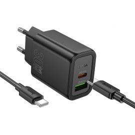 Juodas įkroviklis Hoco N63 30W GaN USB-C / USB-A + USB-C to USB-C cable 1.0m