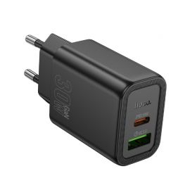 Juodas įkroviklis Hoco N63 30W GaN USB-C / USB-A