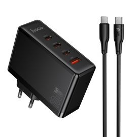 Juodas įkroviklis Hoco N85 100W 3xUSB-C / USB-A + USB-C to USB-C 100W cable 2.0m