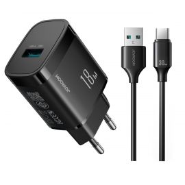 Juodas įkroviklis Joyroom JR-TF4 18W USB-A + USB-A to USB-C cable 1.0m