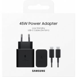 Juodas įkroviklis Samsung EP-T4511XBEGEU 45W + USB-C to USB-C kabelis