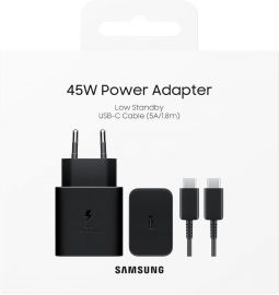 Juodas įkroviklis Samsung EP-T4511XBEGWW 45W + USB-C to USB-C cable 1.8m