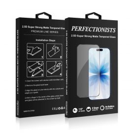 Juodas matinis apsauginis ekrano stikliukas Apple iPhone 16 Pro Max "Perfectionists 2.5D Super Strong Matte"