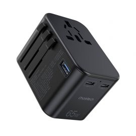 Juodas universalus kelioninis įkroviklis Choetech PD5009 65W 2xUSB-C / USB-A