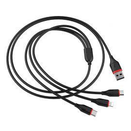 Juodas USB kabelis Borofone BX17 3in1 microUSB-Lightning-Type-C 1.0m