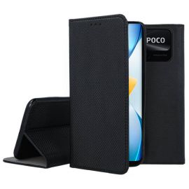 Juodos spalvos atverčiamas dėklas Xiaomi Poco C40 "Smart Magnet"