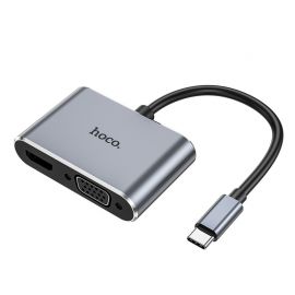 Pilkas adapteris Hoco HB30 Type-C to HDMI+VGA+USB-A3.0+Type-C