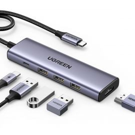 Pilkas adapteris Ugreen CM511 USB-C to HDMI 1.4 + 3xUSB-A + USB-C PD100W