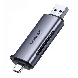 Pilkas atminties kortelių skaitytuvas Ugreen CM185 USB-A 3.0 / USB-C 3.1 to TF / SD (50706)