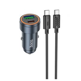 Pilkas automobilinis įkroviklis Hoco Z57A 30W USB-C / USB-A + USB-C to USB-C cable 1.0m