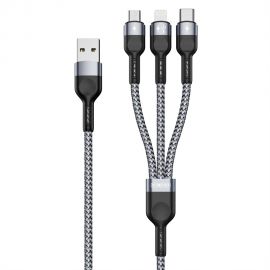 Pilkas USB kabelis DUZZONA A3 3in1 microUSB-Lightning-Type-C 1.2m