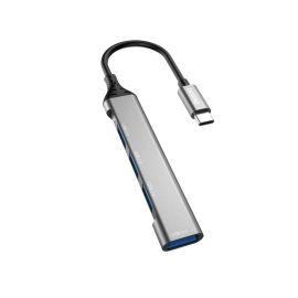 Pilkas USB šakotuvas Dudao A16T 4-in-1 adapter USB-C to 3xUSB2.0 + USB3.0