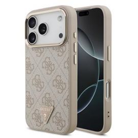 Rausvas dėklas Guess PU Leather 4G Triangle Logo Gold Frame MagSafe telefonui Apple Iphone 18 Pro