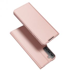 Rožinės-auksinės spalvos atverčiamas dėklas Samsung Galaxy G991 S21 "Dux Ducis Skin Pro"