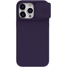 Tamsiai violetinis dėklas Nillkin CamShield Silky Silicone telefonui Apple iPhone 15 Pro Max