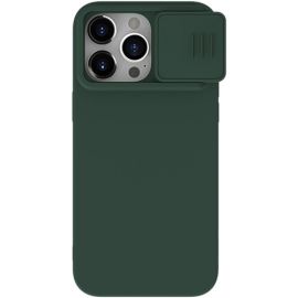 Tamsiai žalias dėklas Nillkin CamShield Silky Silicone telefonui Apple iPhone 15 Pro Max