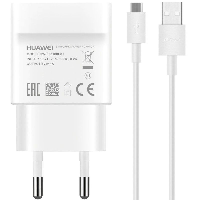Baltas įkroviklis originalus Huawei HW-050100E01 + kabelis MicroUSB 1m ...