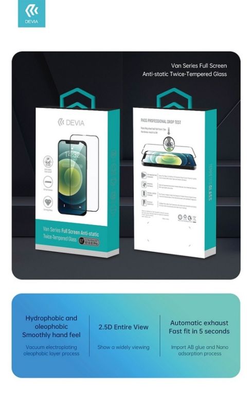 Juodas apsauginis ekrano stiklas Apple iPhone 13 / 13 Pro "Devia Van  Silicone Edge"