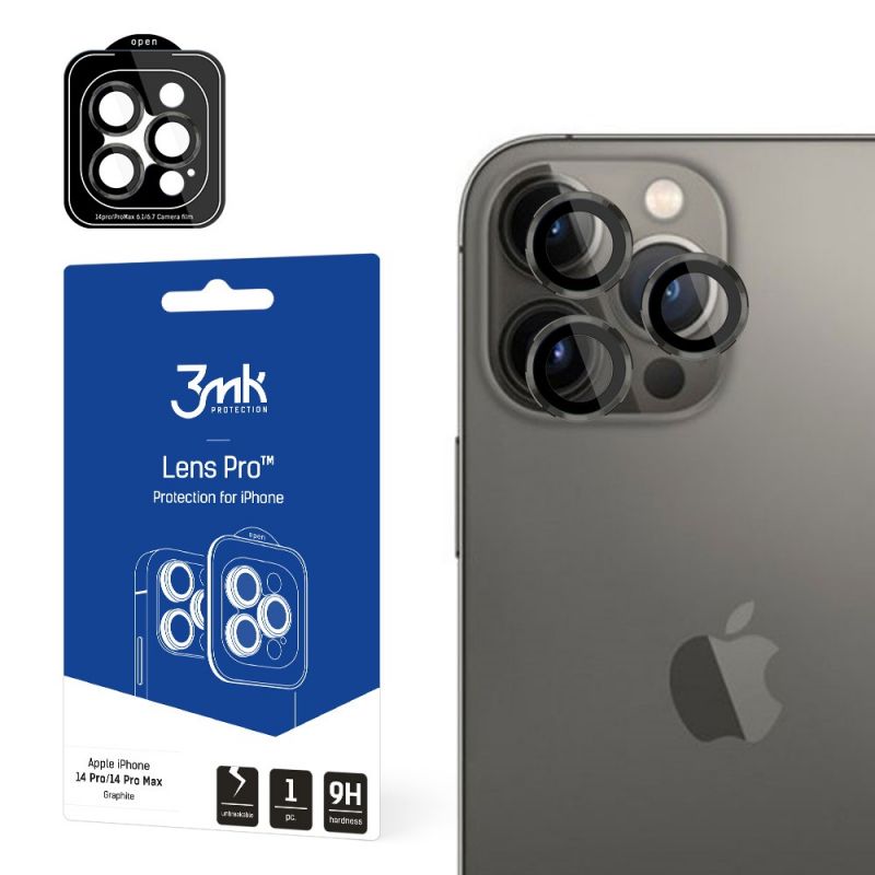 Juodas Apsauginis Stikliukas Kamerai 3MK Lens Pro Apple IPhone 14 Pro 